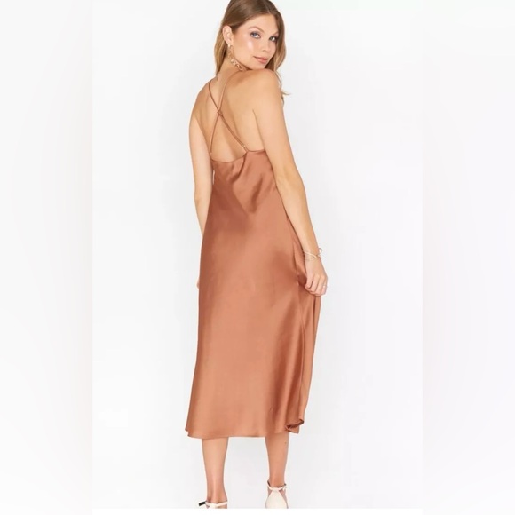 Show Me Your Mumu Verona Cowl Dress Copper Luxe Satin